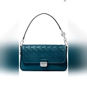 MICHAEL Michael Kors Bradshaw Woven Leather Convertible Shoulder Bag Teal Blue
